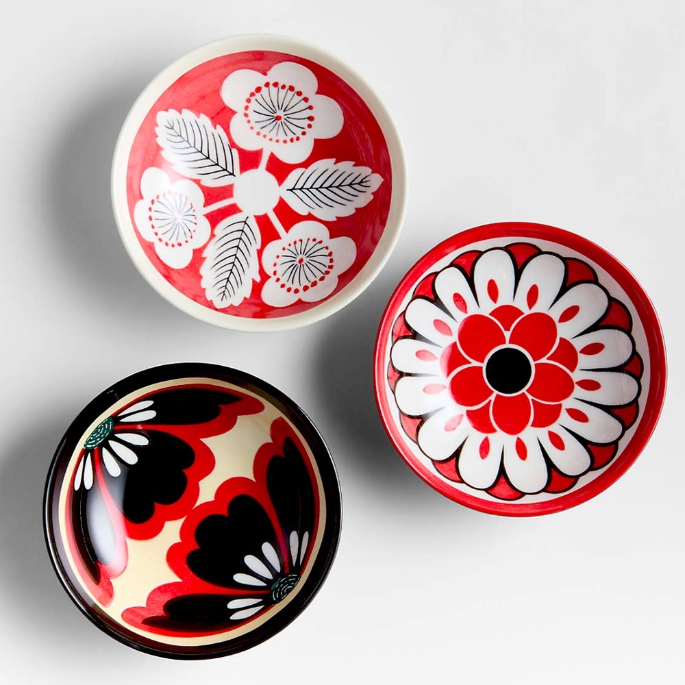 New! Crate&Barrel Fortune Garden Stoneware Nesting Bowls Set of 3